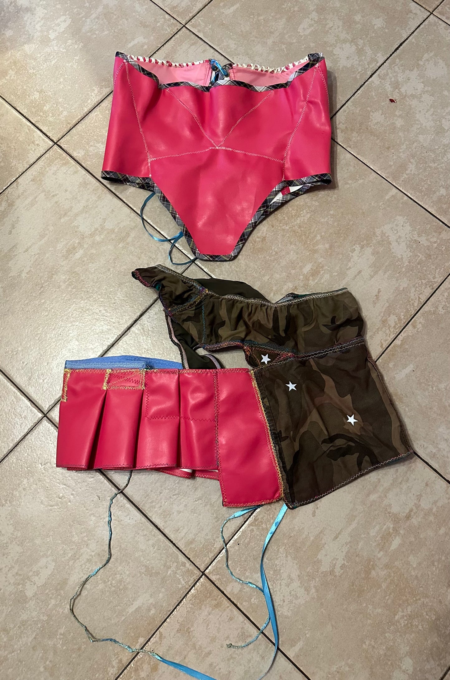 PINK LEATHER CAMO SKIRT & CORSET