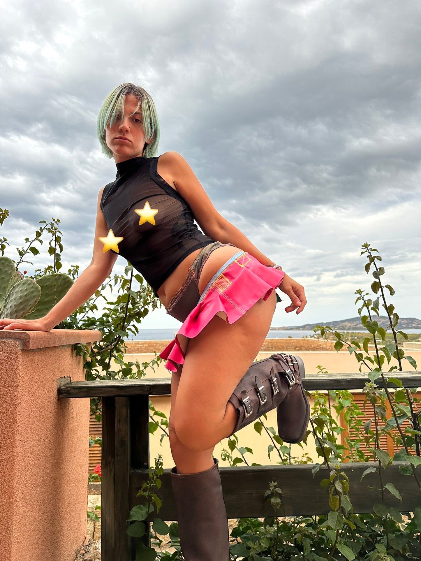 PINK LEATHER CAMO SKIRT & CORSET