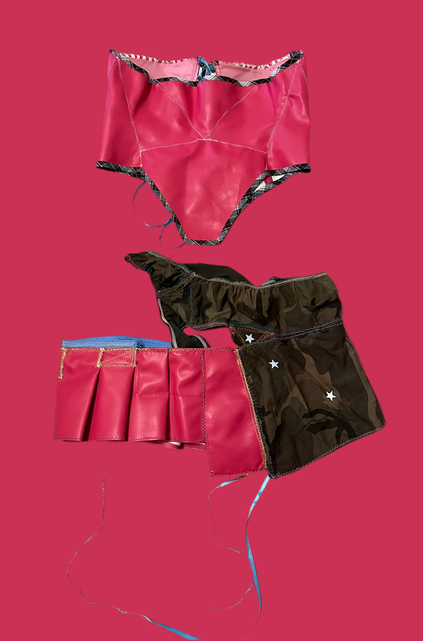 PINK LEATHER CAMO SKIRT & CORSET