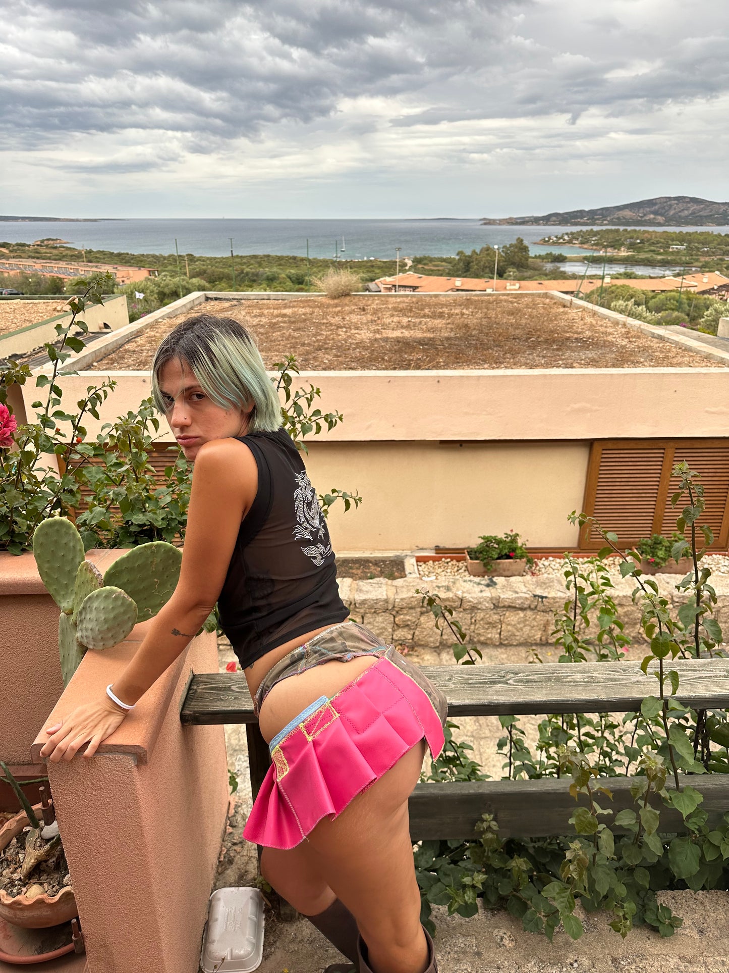 PINK LEATHER CAMO SKIRT & CORSET