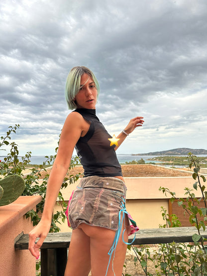 PINK LEATHER CAMO SKIRT & CORSET